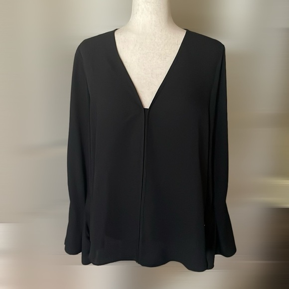 WHBM V- Neck Tunic Blouse Top Black L - Picture 1 of 7